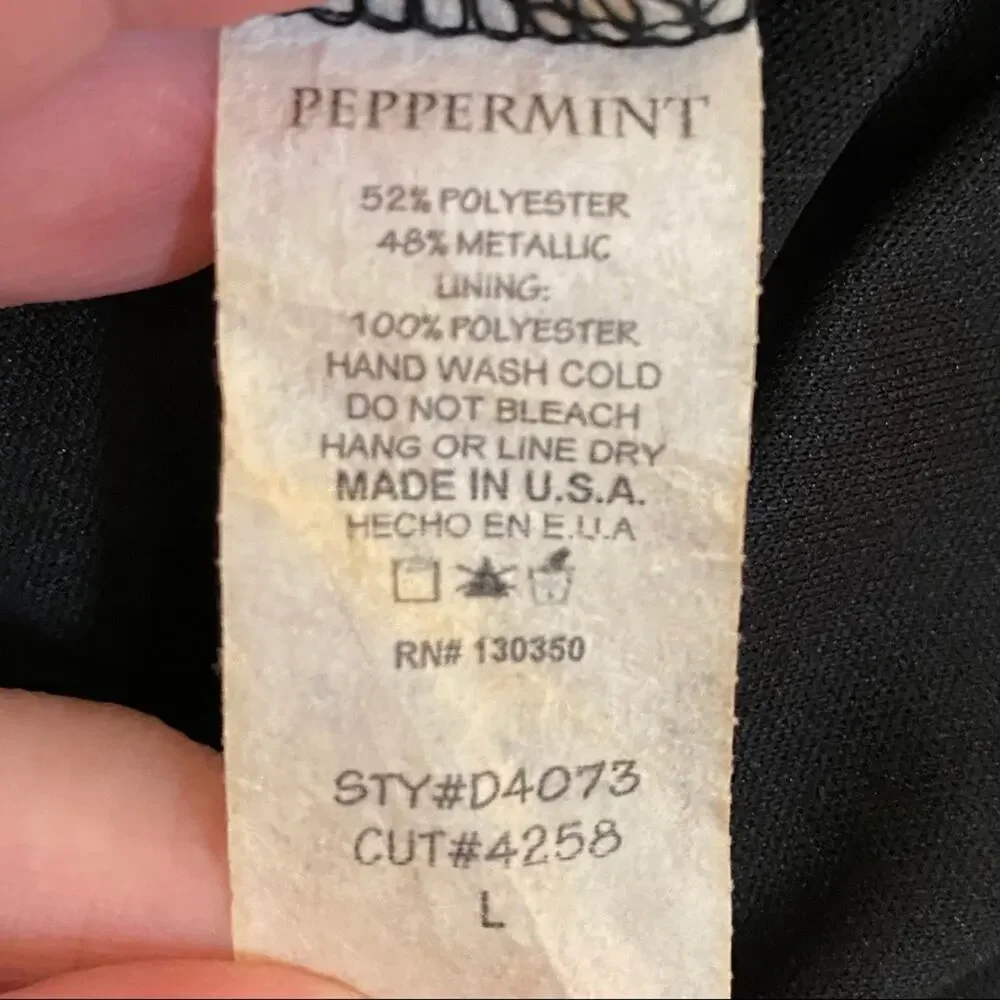 Peppermint black metallic mini dress strappy sz L